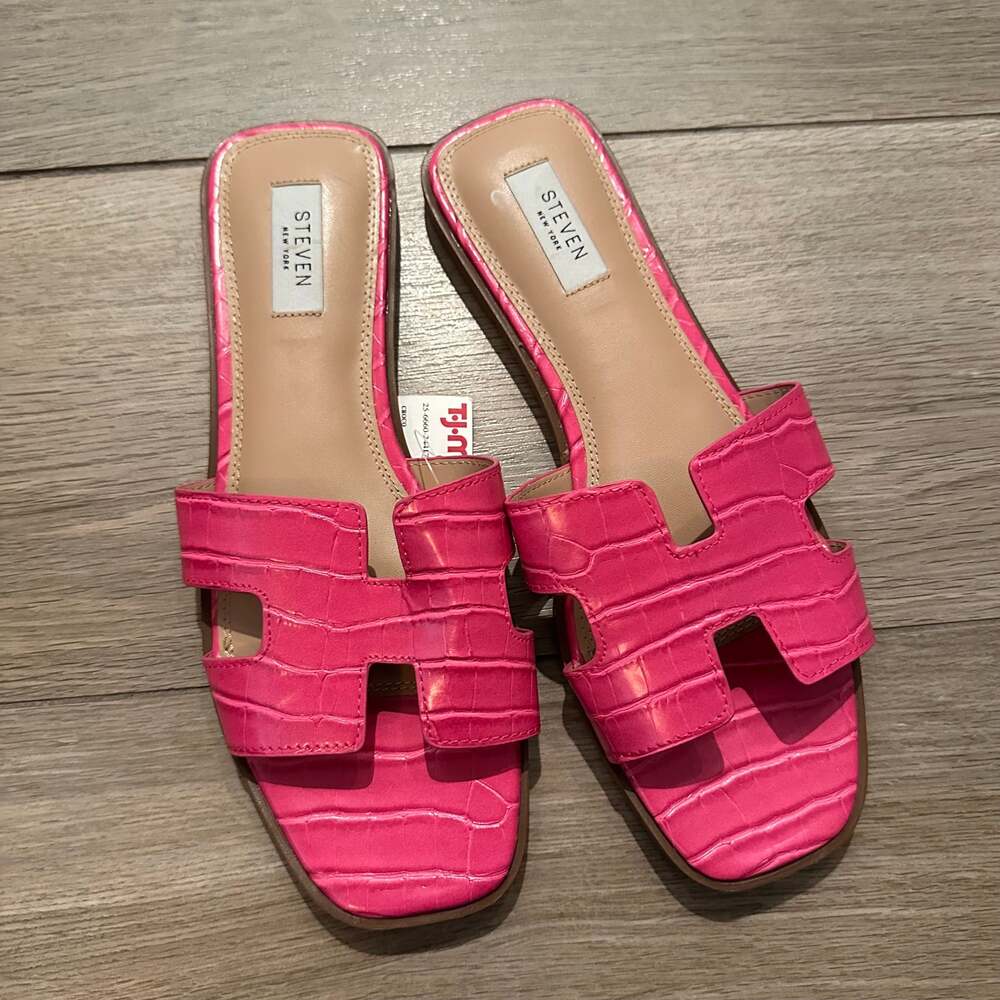 Steven New York Harlien Hot Pink Croc Embossed Slide Sandals Sz 10